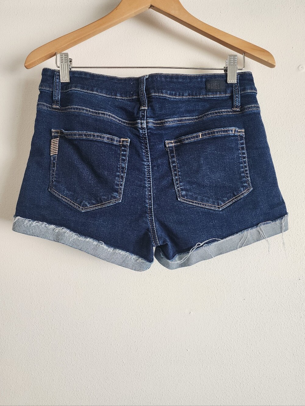PAIGE Denim Shorts 29 Dark Wash Cuffed Raw Hem Enchant Stretch Jimmy Jimmy - Picture 5 of 12
